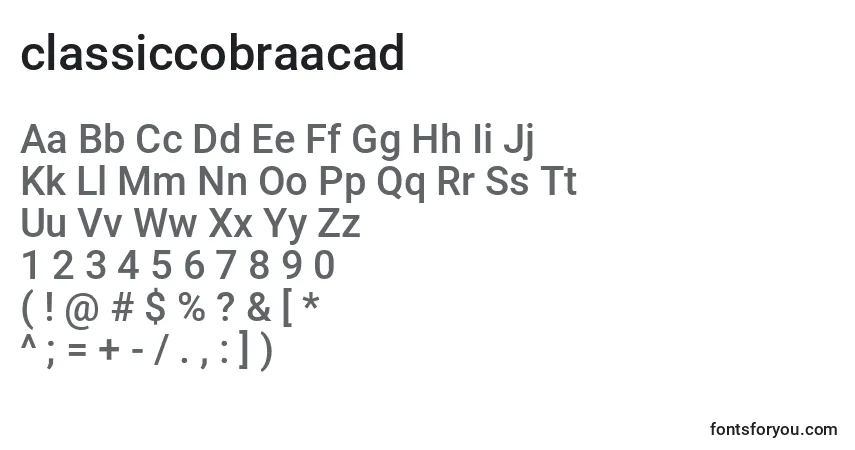 Schriftart Classiccobraacad (123545) – Alphabet, Zahlen, spezielle Symbole