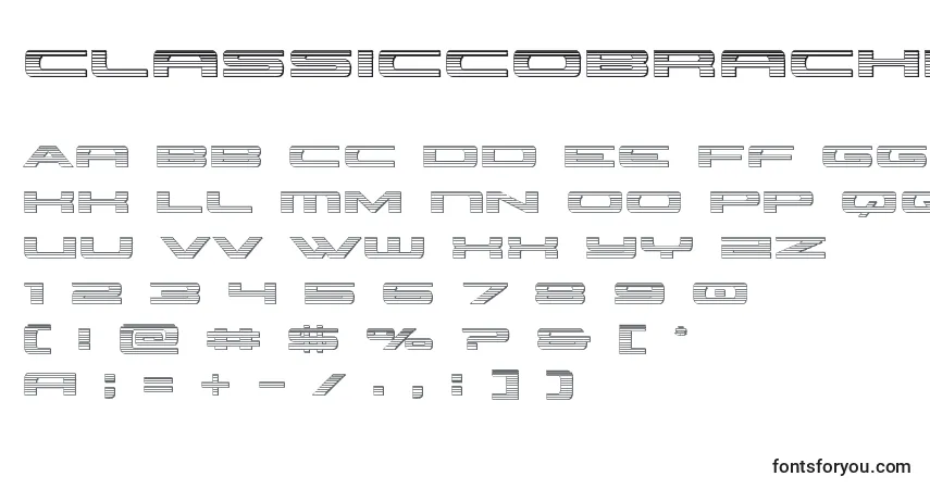 A fonte Classiccobrachrome (123549) – alfabeto, números, caracteres especiais