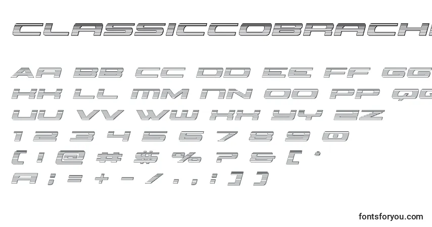 Шрифт Classiccobrachromeital (123550) – алфавит, цифры, специальные символы