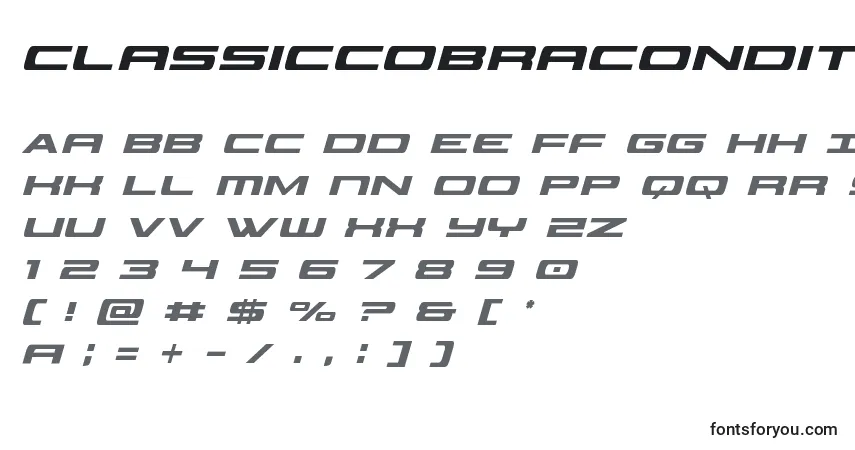 A fonte Classiccobracondital (123552) – alfabeto, números, caracteres especiais