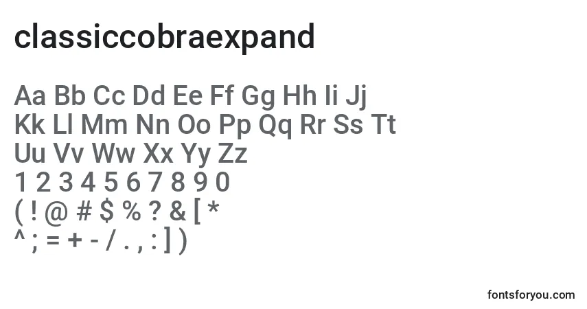 Schriftart Classiccobraexpand (123553) – Alphabet, Zahlen, spezielle Symbole