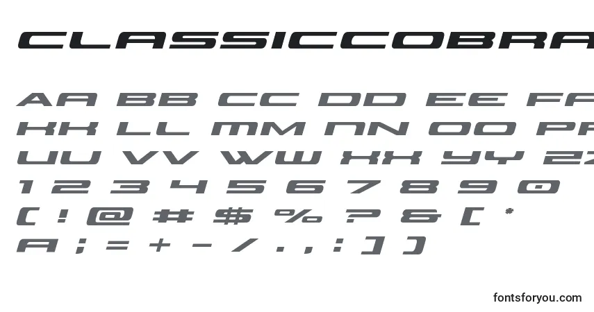 Шрифт Classiccobraexpandital (123554) – алфавит, цифры, специальные символы