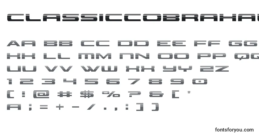Schriftart Classiccobrahalf (123557) – Alphabet, Zahlen, spezielle Symbole