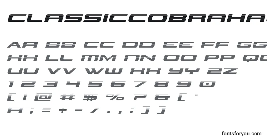 A fonte Classiccobrahalfital (123558) – alfabeto, números, caracteres especiais