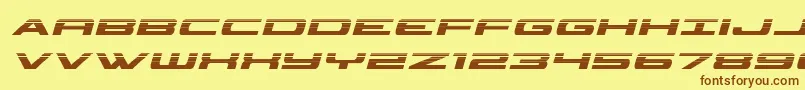 フォントclassiccobrahalfital – 茶色の文字が黄色の背景にあります。