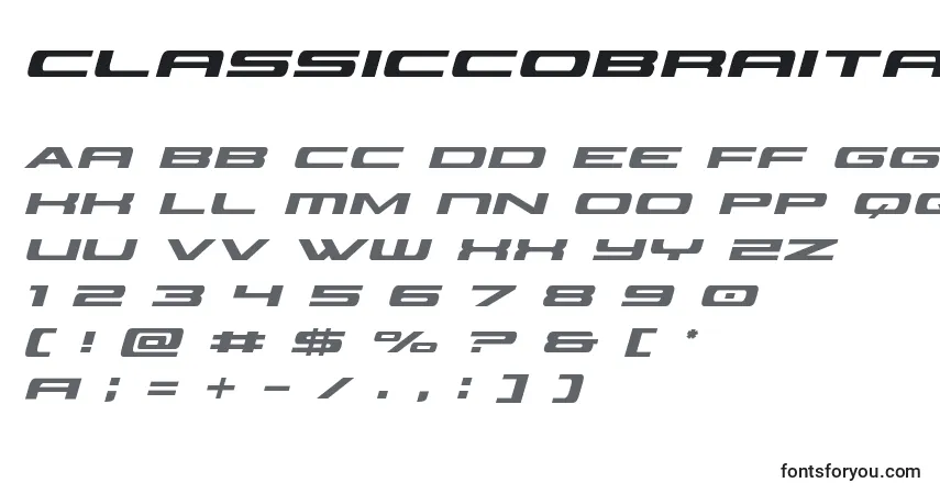 Шрифт Classiccobraital (123559) – алфавит, цифры, специальные символы