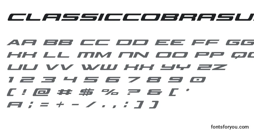 A fonte Classiccobrasuperital (123564) – alfabeto, números, caracteres especiais