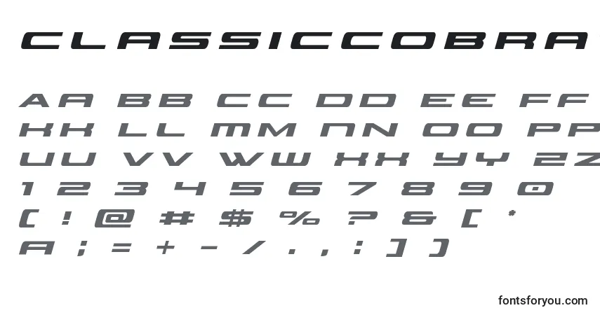 Шрифт Classiccobratitleital (123566) – алфавит, цифры, специальные символы