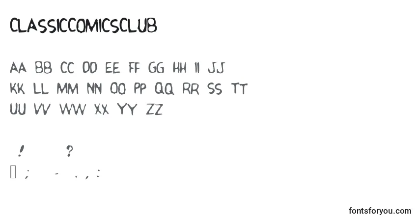 Czcionka ClassicComicsClub – alfabet, cyfry, specjalne znaki