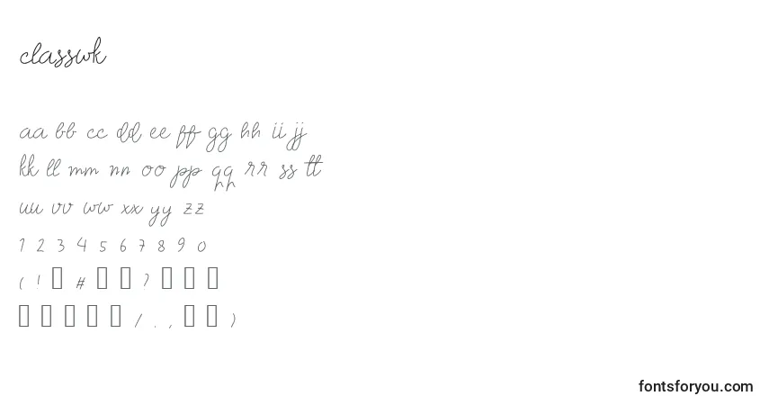 Czcionka Classwk – alfabet, cyfry, specjalne znaki