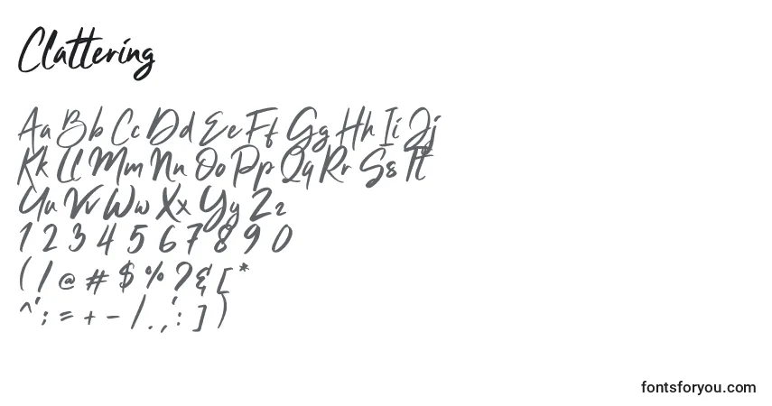 Czcionka Clattering – alfabet, cyfry, specjalne znaki