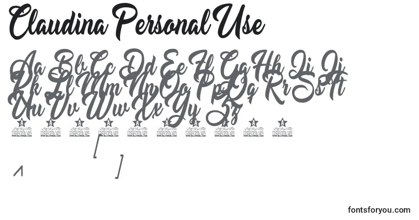 Шрифт Claudina Personal Use – алфавит, цифры, специальные символы