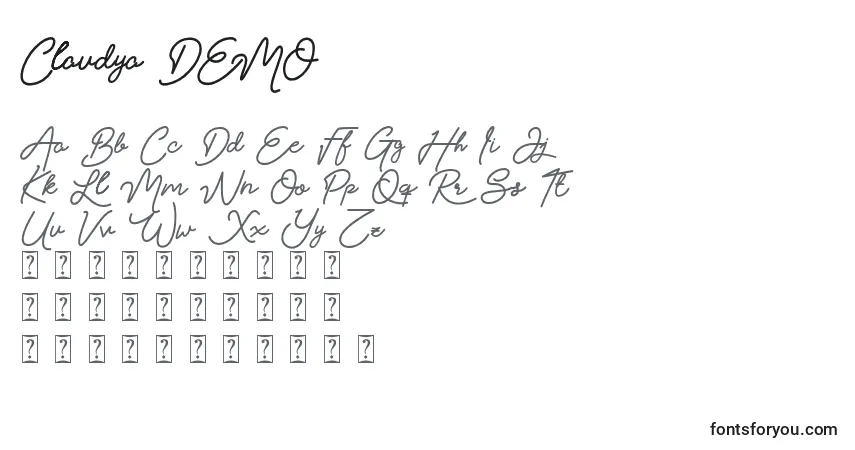 Schriftart Claudya DEMO – Alphabet, Zahlen, spezielle Symbole