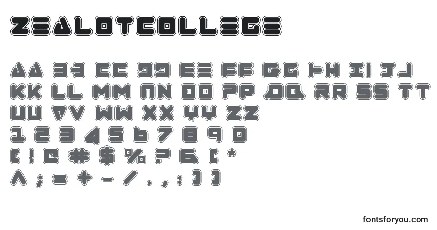Fuente ZealotCollege - alfabeto, números, caracteres especiales