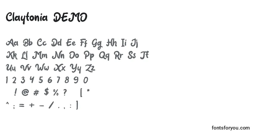 Schriftart Claytonia DEMO – Alphabet, Zahlen, spezielle Symbole