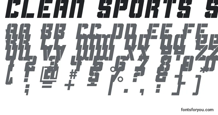 Schriftart Clean Sports Stencil – Alphabet, Zahlen, spezielle Symbole
