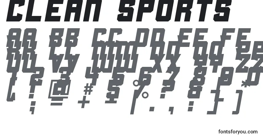 A fonte Clean Sports – alfabeto, números, caracteres especiais
