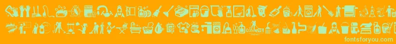 Cleaning-Schriftart – Grüne Schriften auf orangefarbenem Hintergrund