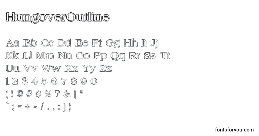 A fonte HungoverOutline – alfabeto, números, caracteres especiais