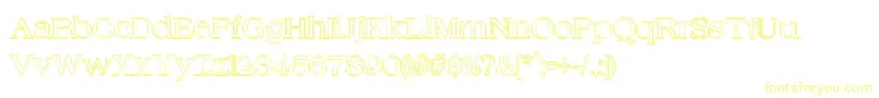 フォントHungoverOutline – 白い背景に黄色の文字
