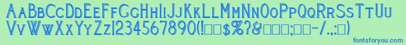 Cleavers Juvenia Blocked-Schriftart – Blaue Schriften auf grünem Hintergrund