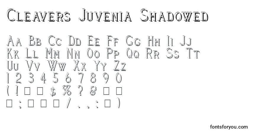 Czcionka Cleavers Juvenia Shadowed (123594) – alfabet, cyfry, specjalne znaki
