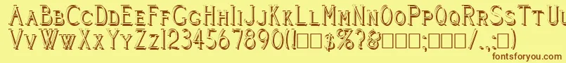 Шрифт Cleavers Juvenia Shadowed – коричневые шрифты на жёлтом фоне
