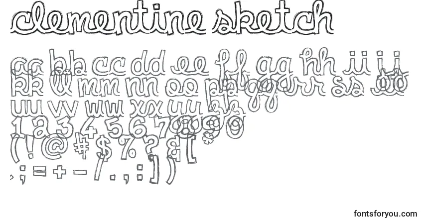 Czcionka Clementine sketch – alfabet, cyfry, specjalne znaki