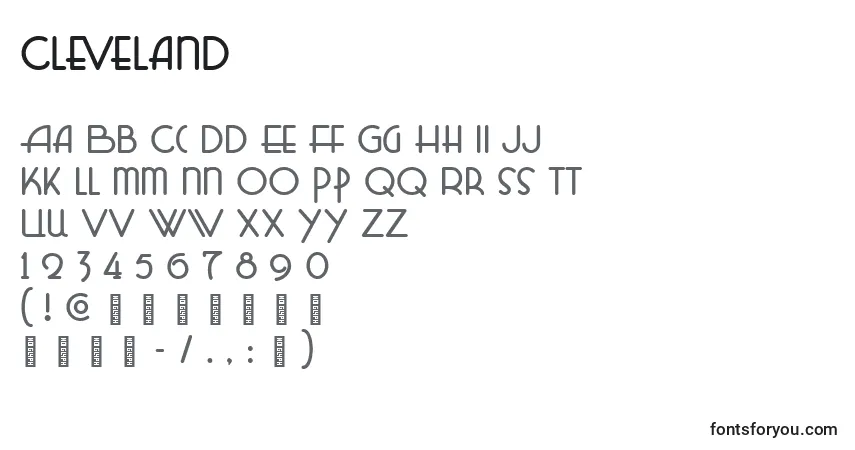 Czcionka Cleveland – alfabet, cyfry, specjalne znaki