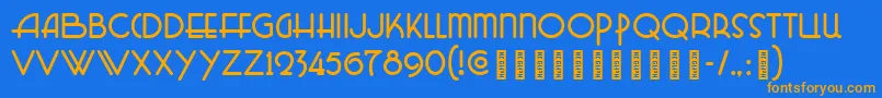 フォントCleveland – オレンジ色の文字が青い背景にあります。