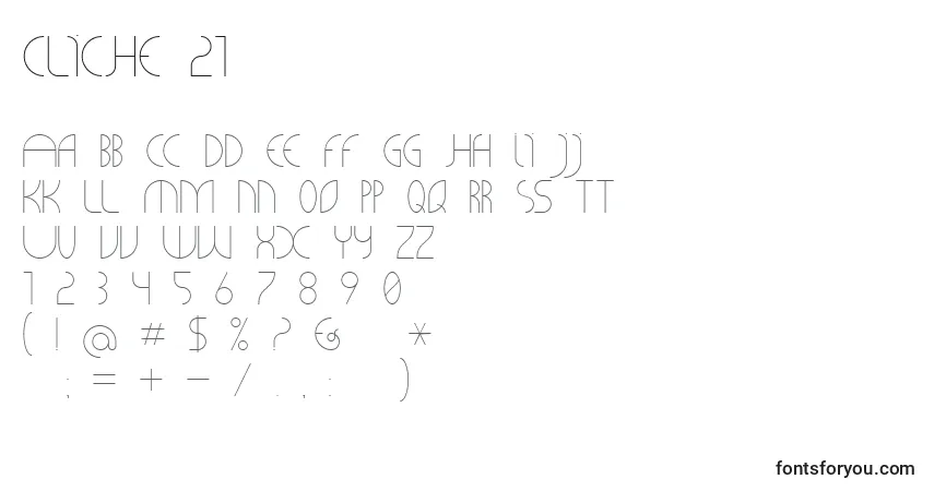 Czcionka CLiCHE 21 – alfabet, cyfry, specjalne znaki