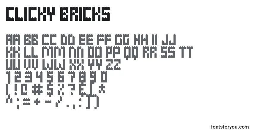 A fonte Clicky Bricks – alfabeto, números, caracteres especiais