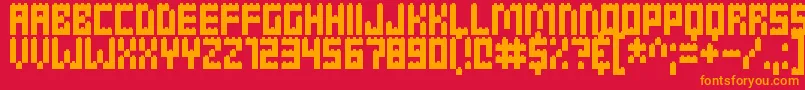 Clicky Bricks-Schriftart – Orangefarbene Schriften auf rotem Hintergrund