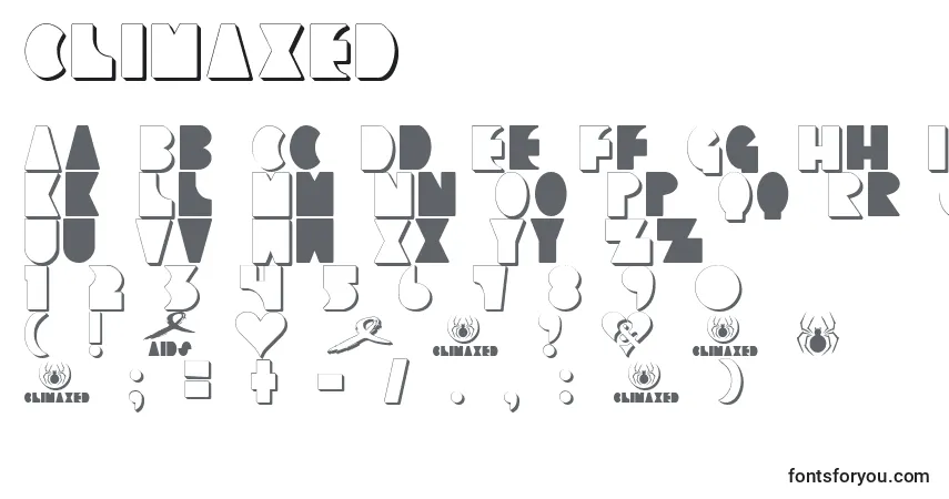 Schriftart CLIMAXED – Alphabet, Zahlen, spezielle Symbole