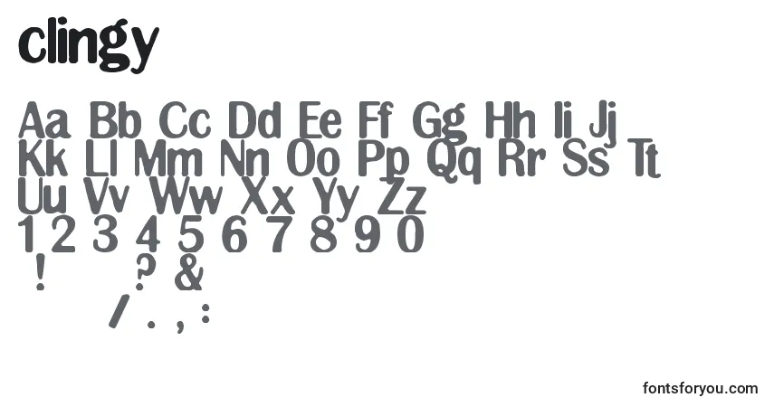 Czcionka Clingy – alfabet, cyfry, specjalne znaki