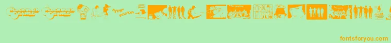 Clockwork Orange-Schriftart – Orangefarbene Schriften auf grünem Hintergrund