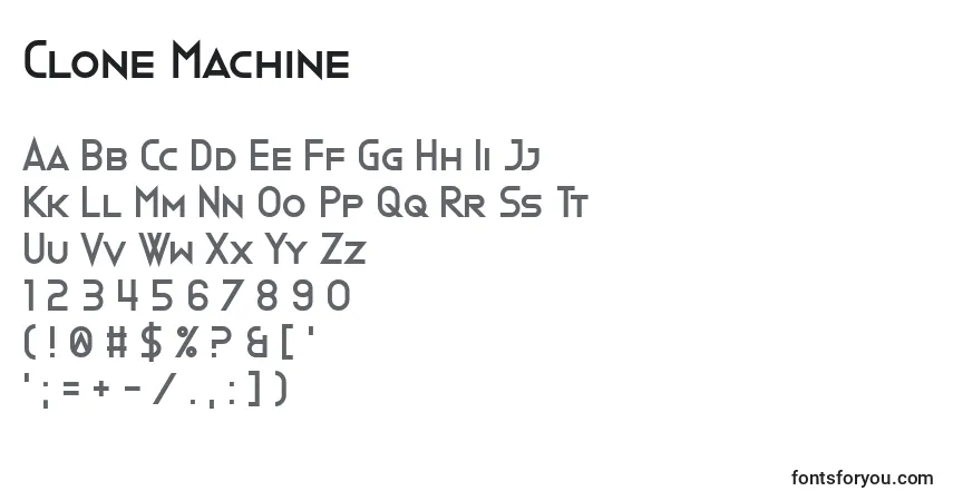 Clone Machine-fontti – aakkoset, numerot, erikoismerkit