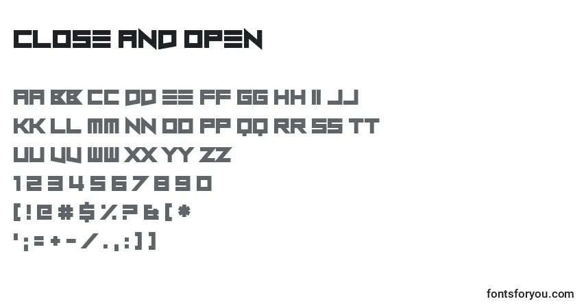Schriftart Close and Open – Alphabet, Zahlen, spezielle Symbole