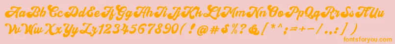close-Schriftart – Orangefarbene Schriften auf rosa Hintergrund