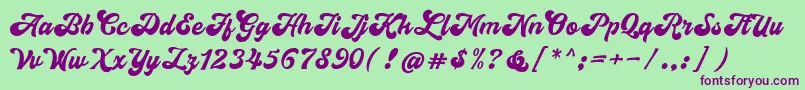 close-Schriftart – Violette Schriften auf grünem Hintergrund