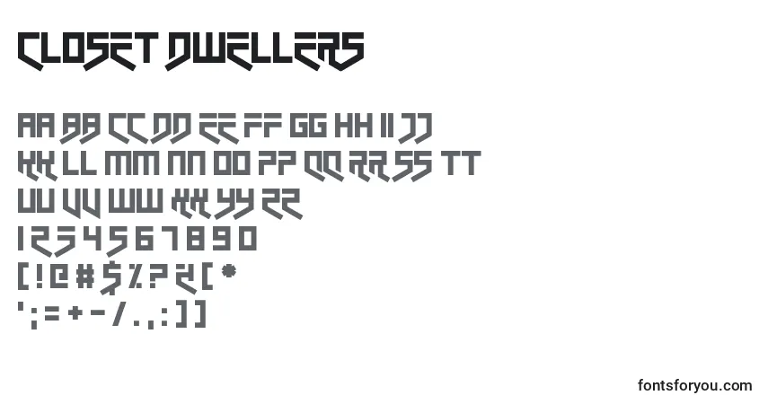 Czcionka Closet Dwellers – alfabet, cyfry, specjalne znaki