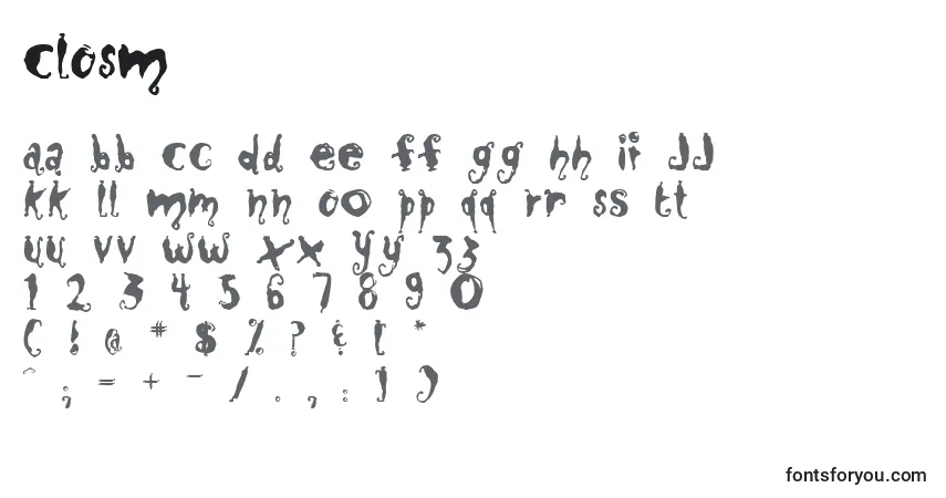 A fonte CLOSM    (123616) – alfabeto, números, caracteres especiais