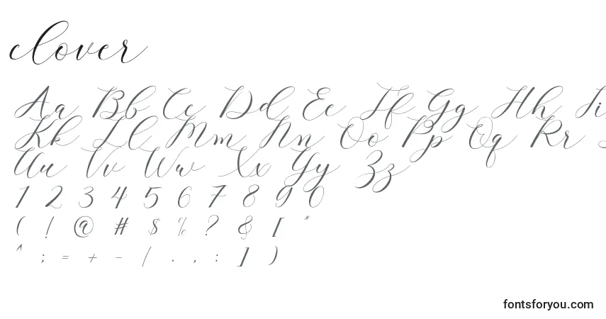 Clover-fontti – aakkoset, numerot, erikoismerkit