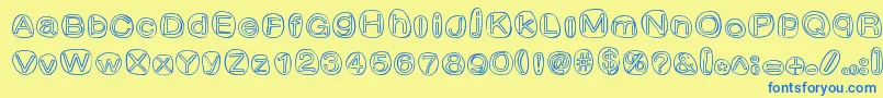 フォントClownShoes – 青い文字が黄色の背景にあります。