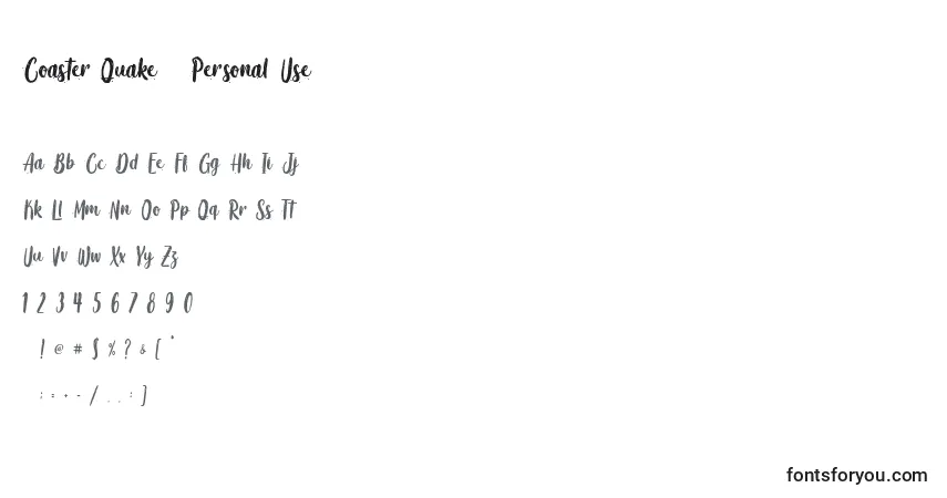 Schriftart Coaster Quake   Personal Use – Alphabet, Zahlen, spezielle Symbole