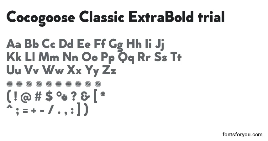 Czcionka Cocogoose Classic ExtraBold trial – alfabet, cyfry, specjalne znaki