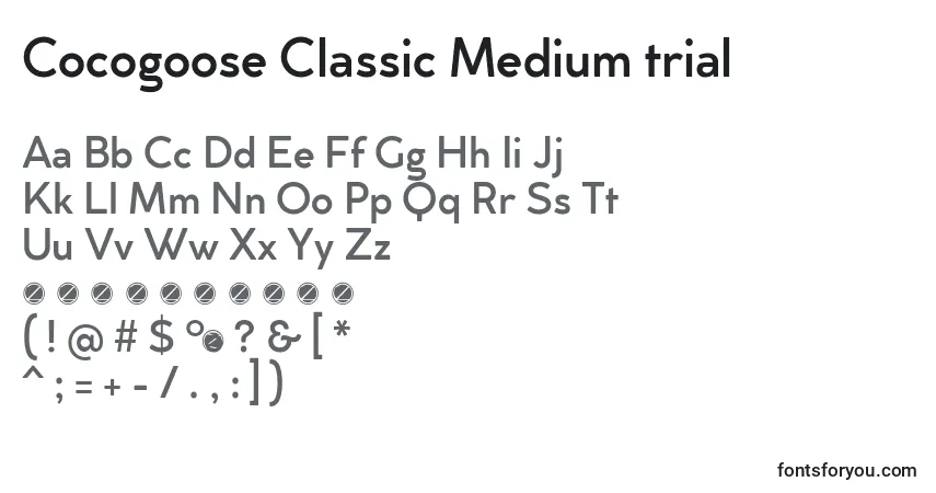 Czcionka Cocogoose Classic Medium trial – alfabet, cyfry, specjalne znaki