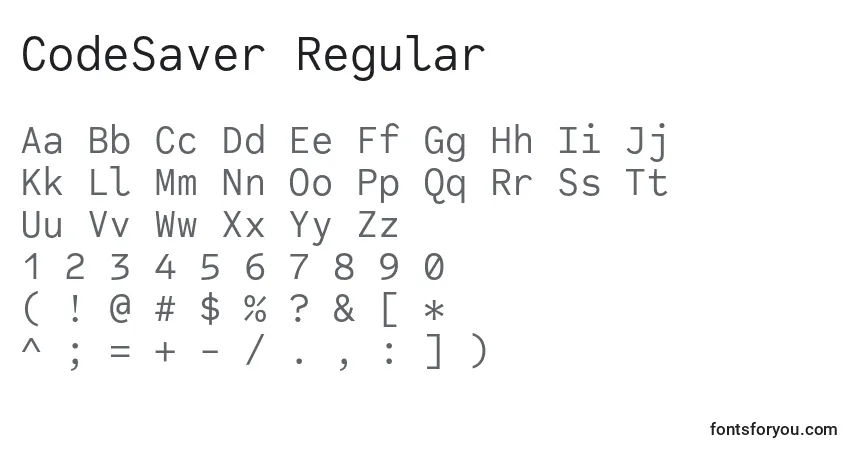 Шрифт CodeSaver Regular – алфавит, цифры, специальные символы