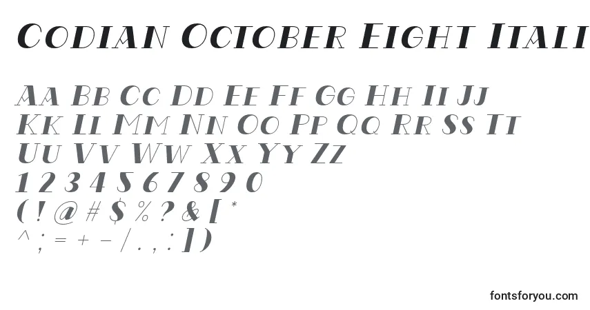 A fonte Codian October Eight Italic Font by Situjuh 7NTypes – alfabeto, números, caracteres especiais