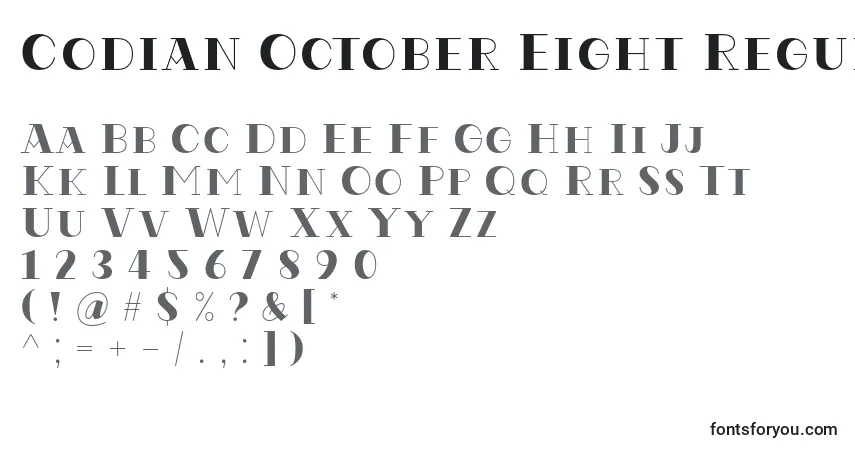 Schriftart Codian October Eight Regular Font by Situjuh7NTypes – Alphabet, Zahlen, spezielle Symbole